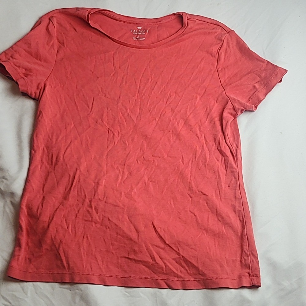 Talbots T-Shirt 100% Pima Cotton Coral Pink Crew Neck Women's Size Large